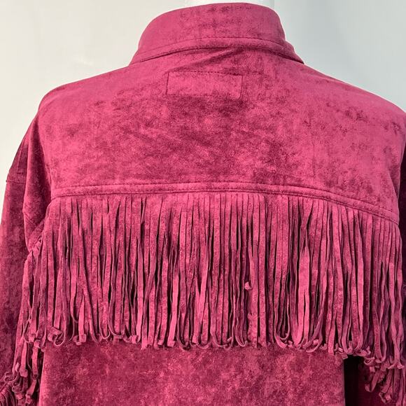 Blank NYC Free People XS Twist Shout Vegan Leather Suede Jacket Pink Fringe NWT - Picture 9 of 16